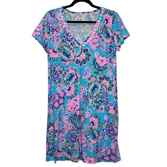 Lilly Pulitzer Etta Dress Blue Horizon Jungle Sunrise Pima Cotton Women M NWD